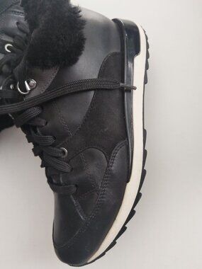 ✨ Geox Respira Black Leather Winter Sneaker Boots Fur Trim Size US 8 / EUR 38